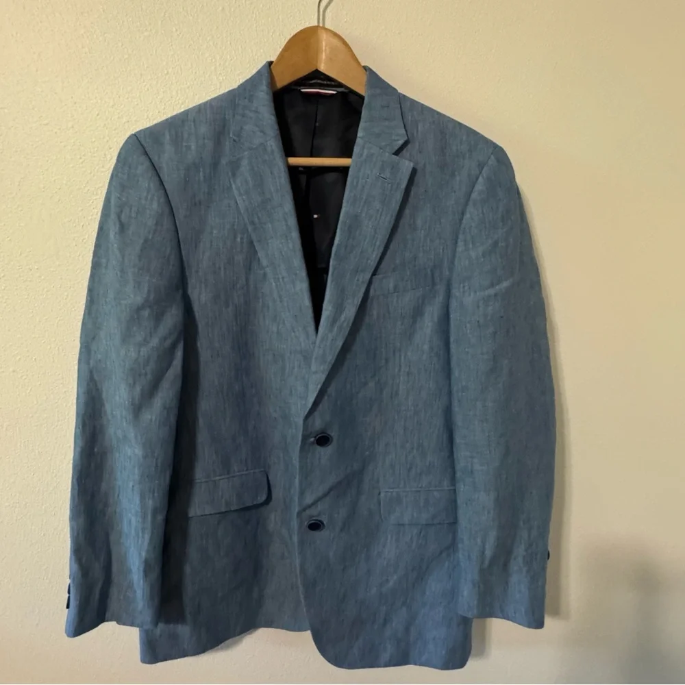 Tommy Hilfiger Linen Sport Coat Blazer Chambray Two Button Partial Lined-38R